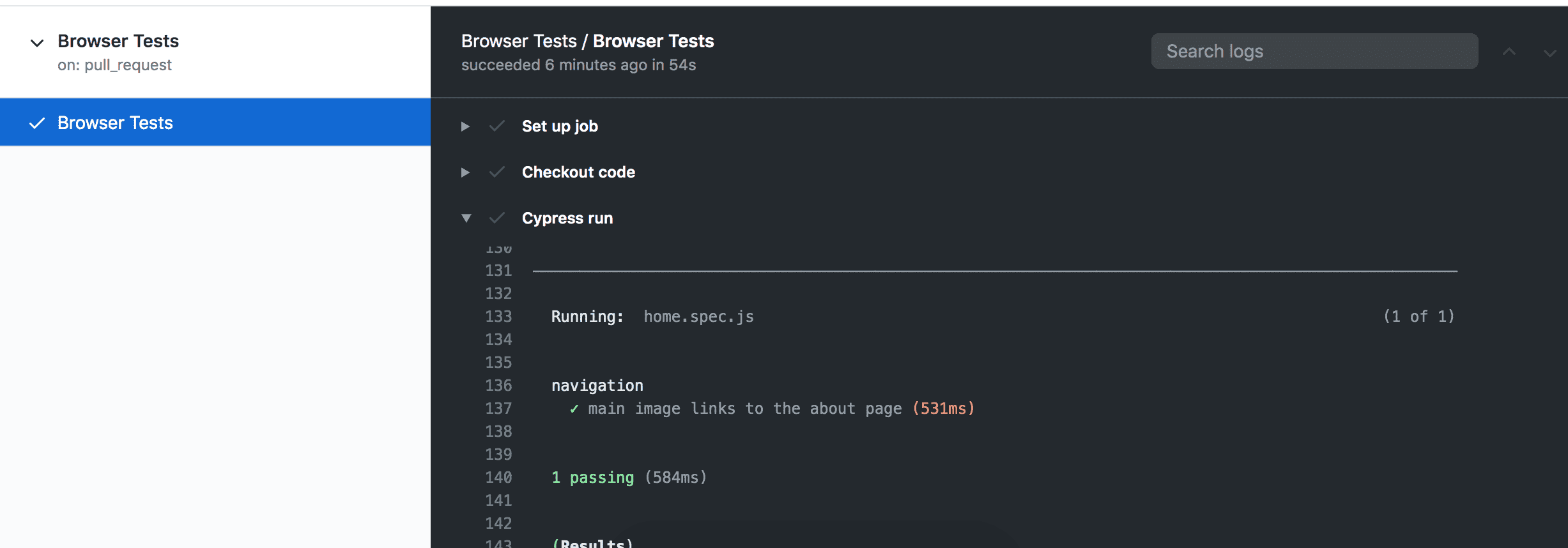 A passing cypress test.